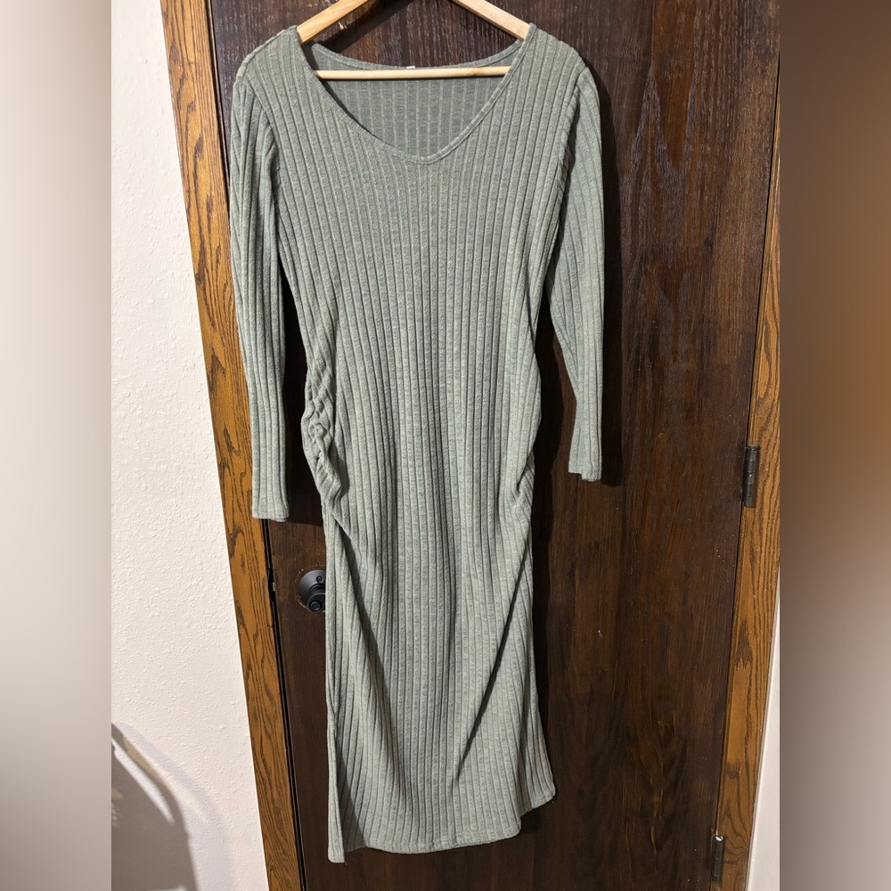 Green Ribbed Maternity Dress